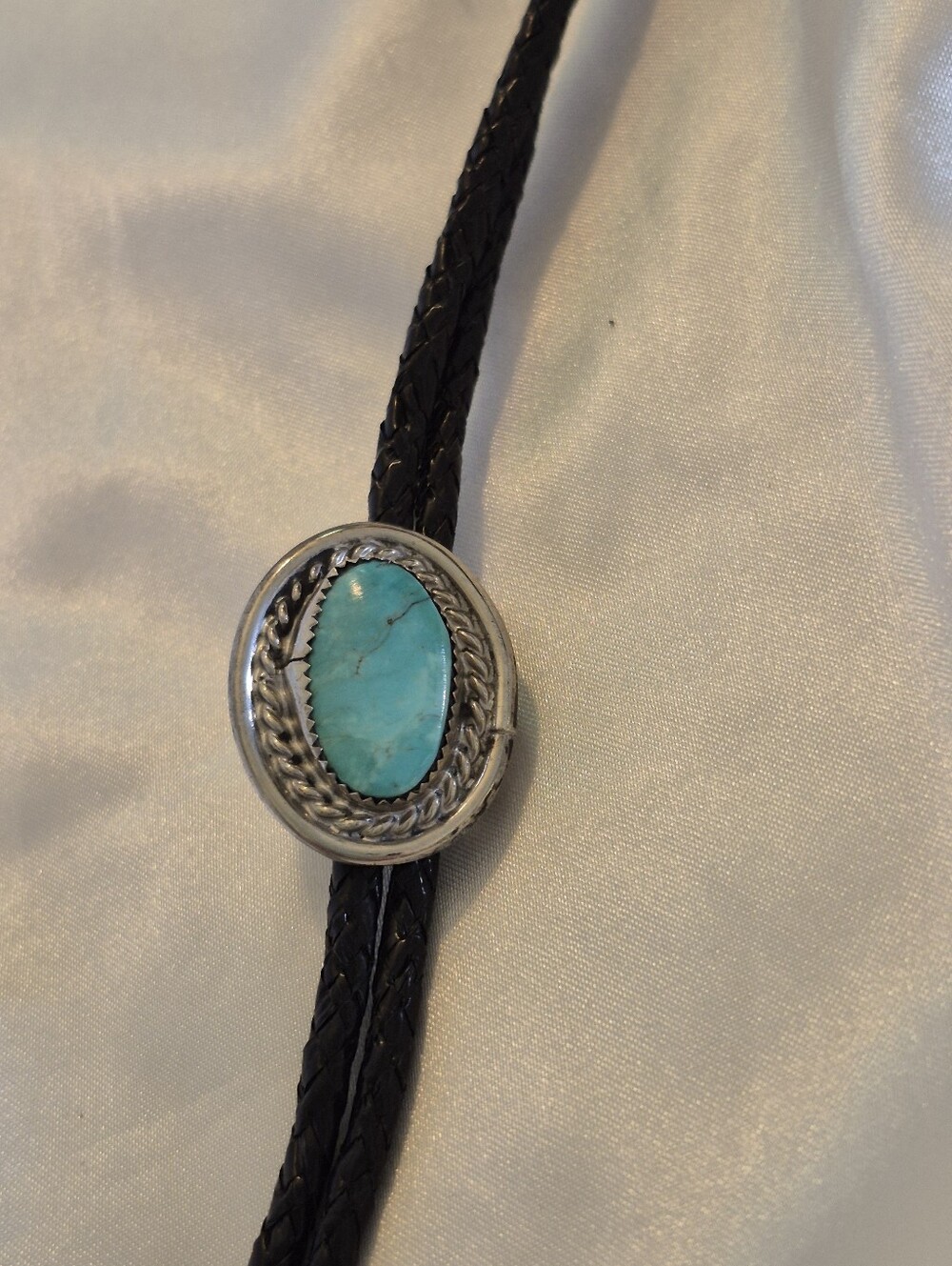 Turquoise Stone Bolo Tie Necklace - Silver Accent